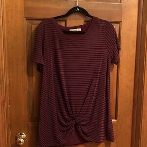 Another Love Burgundy and Black Striped Knot-Front Tee